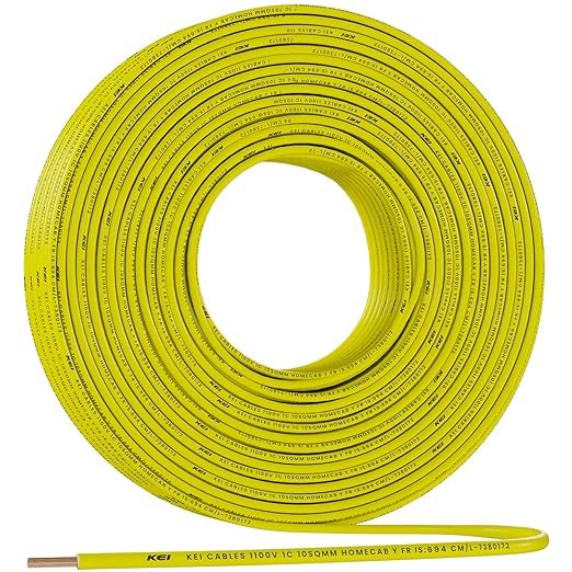 KEI WIRES & CABLES Homecab 10 sqmm 1 Core Copper Flame Retardant House Wire PVC Insulated Cable for Domestic & Industrial Electrical Wiring (Yellow, 90 Meters)